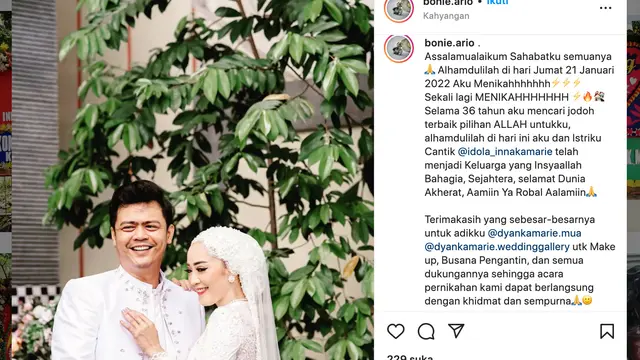 Unggahan Bonie Ario. (Foto: Dok. Instagram @bonie.ario)