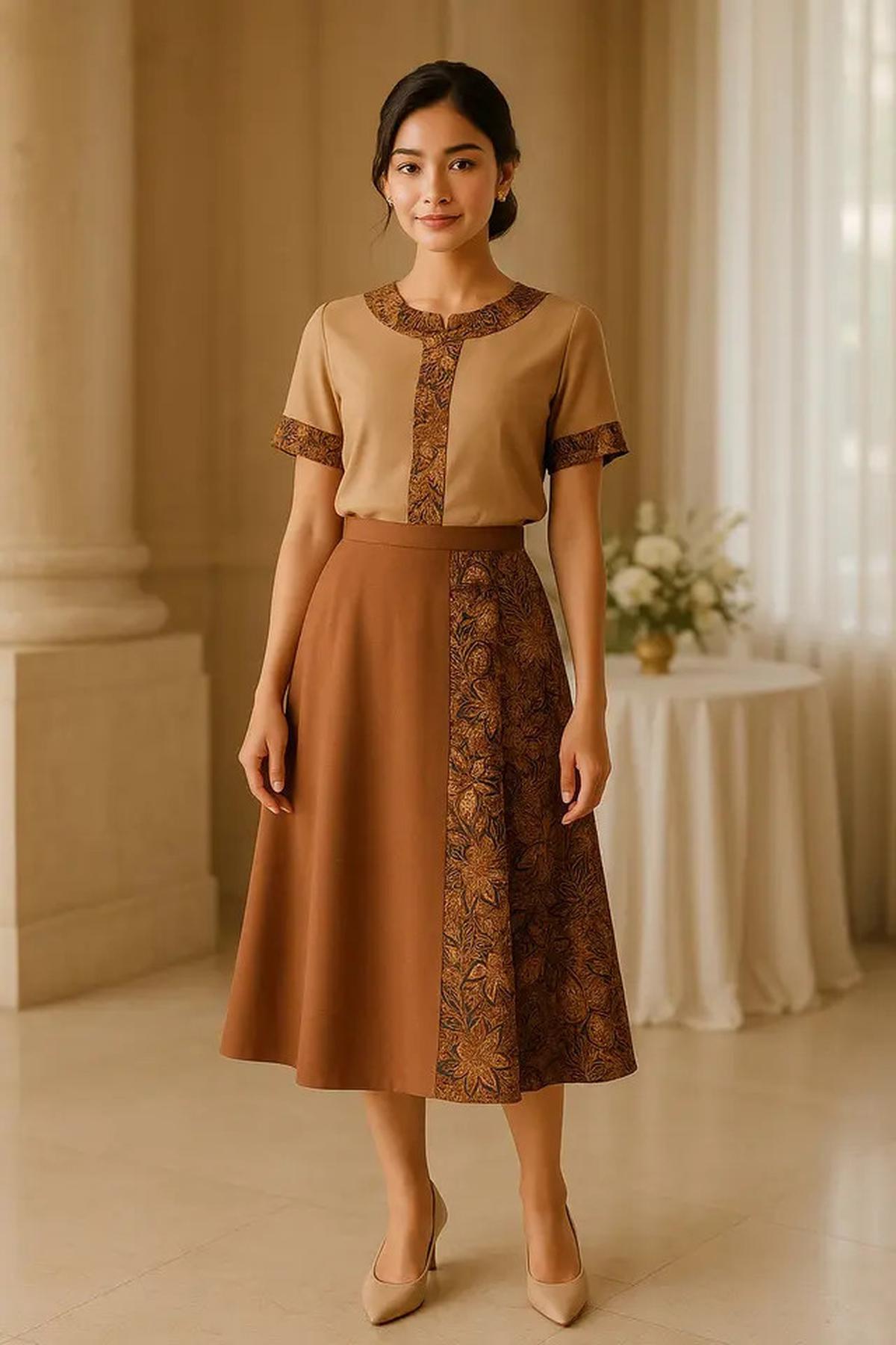 7 Model Rok Batik Kombinasi Kain Polos Wanita Modern yang Elegan