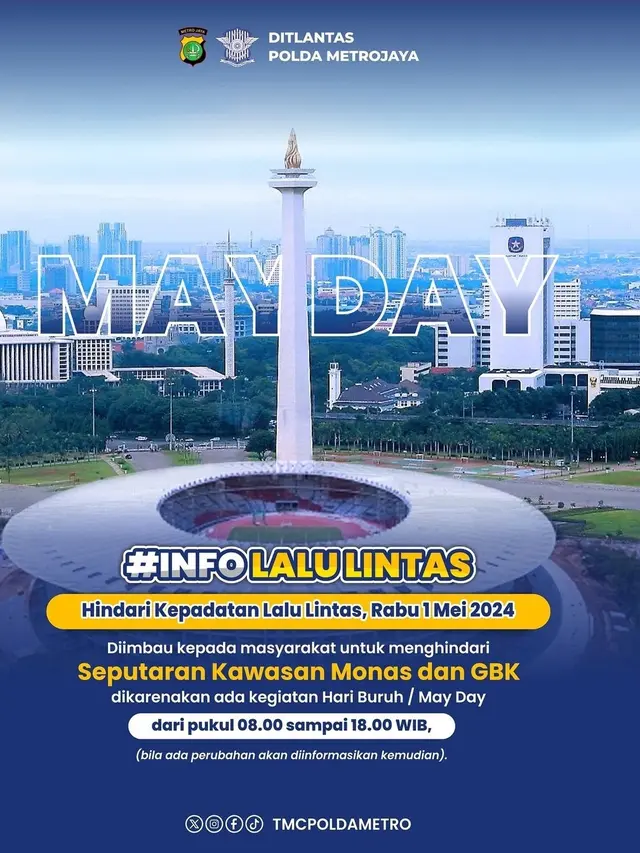 Polisi menyiapkan rekayasa lalu lintas guna mengantisipasi kepadatan arus kendaraan pada saat peringatan May Day atau Hari Buruh Internasional pada hari ini (1/5/2024).