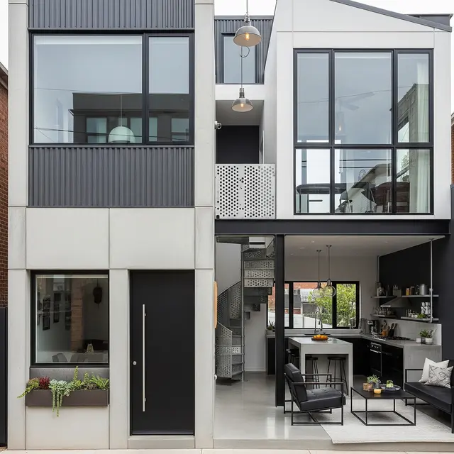 Rumah Kota Minimalis dengan Konsep Industrial Chic