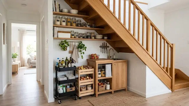 Ide Pantry Mini di Bawah Tangga/AI Generated