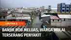 Banjir rob atau pasang air laut masih belum juga surut dari kawasan permukiman warga di Muara Angke, Jakarta Utara. Bahkan banjir rob yang meninggi mencapai 80 cm.