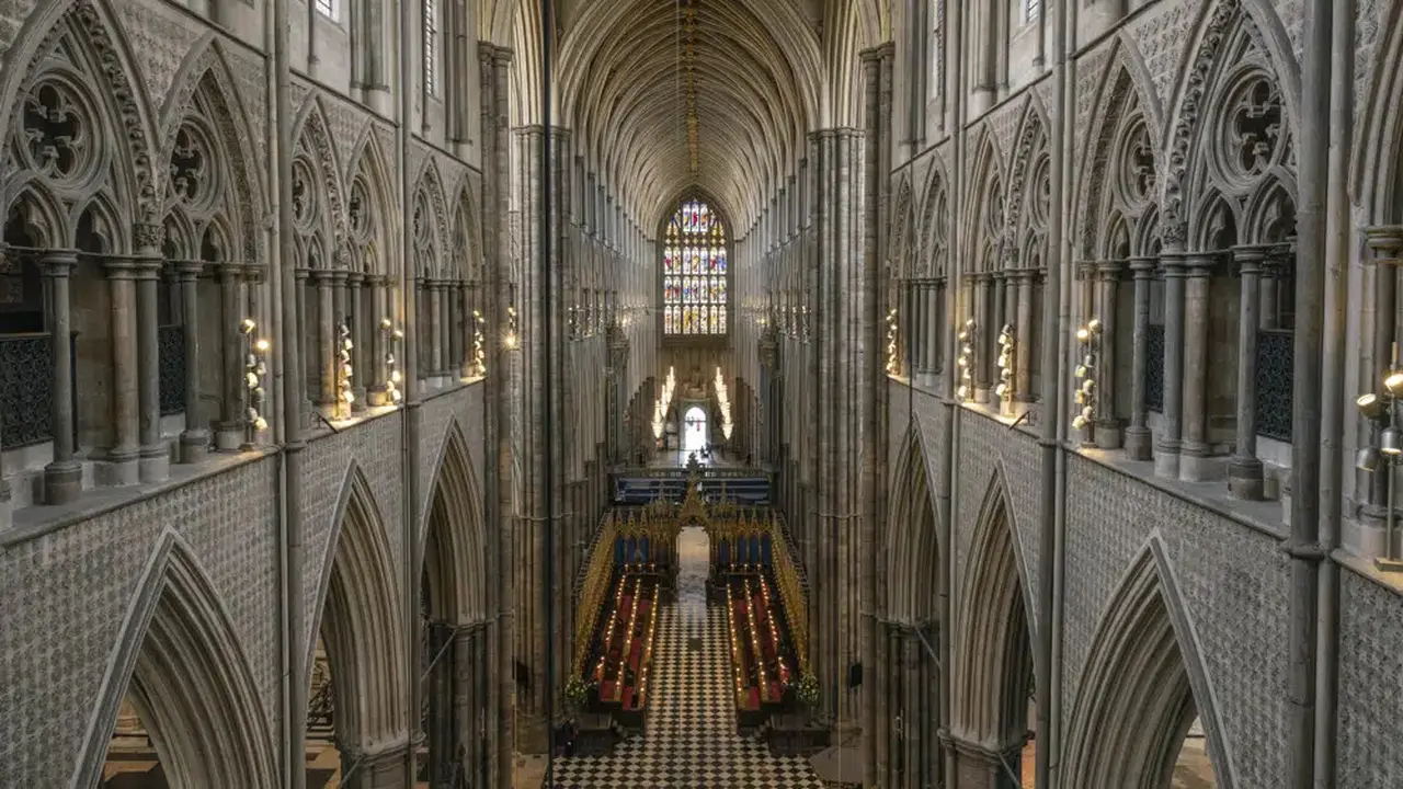 Suasana Westminster Abbey di London, Rabu (12/4/2023) menjelang penobatan Raja Charles III. (Dok: Dan Kitwood/Pool Photo via AP)