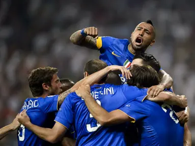 Juventus berhasil melaju ke final Liga Champions setelah menahan imbang Real Madrid 1-1 di leg kedua semifinal Liga Champions yang berlangsung di Stadion Santiago Bernabeu, Madrid, Spanyol. Rabu (13/5). (AFP PHOTO/DANI POZO) 