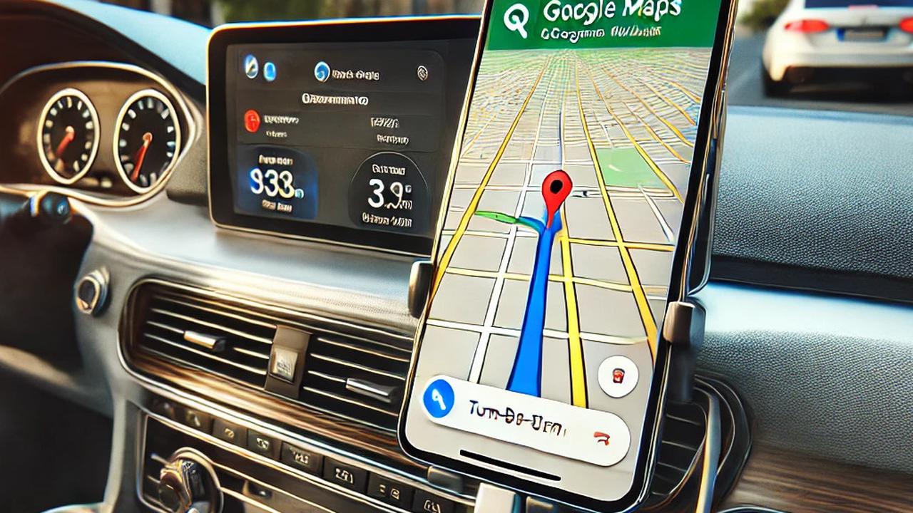 Cas HP di mobil sambil membuka google maps