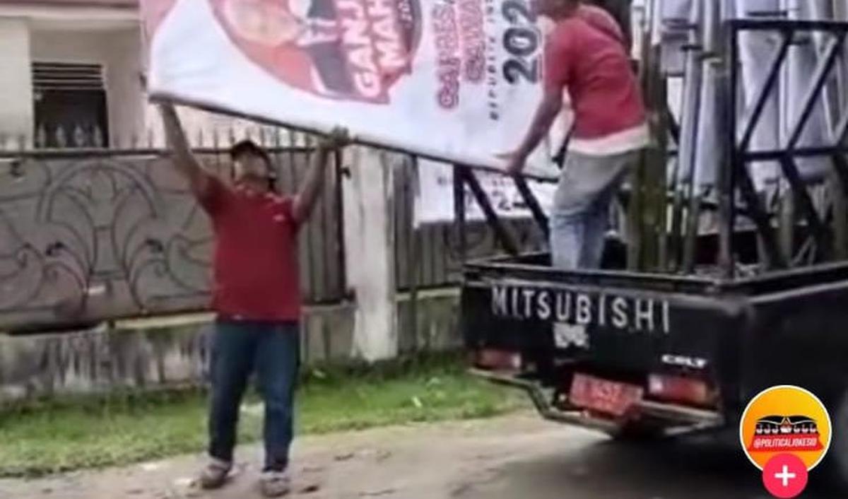 Sebelumnya, beredar video di media sosial yang memperlihatkan mobil berpelat merah BK 9454 T tengah menurunkan baliho Ganjar-Mahfud untuk dipasang di pinggir jalan. <br>