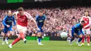 Viktor Gyokeres awalnya berhasil mencetak gol penyeimbang 1-1 pada menit ke-35 melalui tendangan penalti. (AP Photo/PA/Adam Davy)