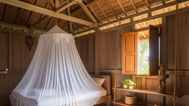 Kamar Rumah Kayu dengan Sentuhan Bambu