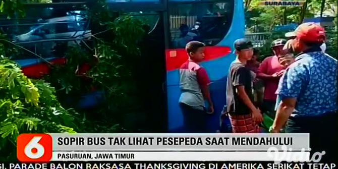 VIDEO: Pesepeda Tewas Tertabrak Bus Jurusan Malang-Jember