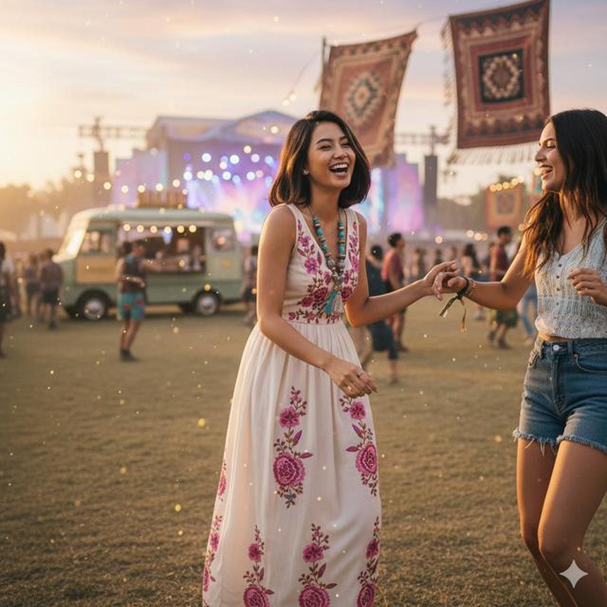 Prompt AI Edit Foto Festival Musik Gaya Boho Outdoor untuk Konten Media Sosial