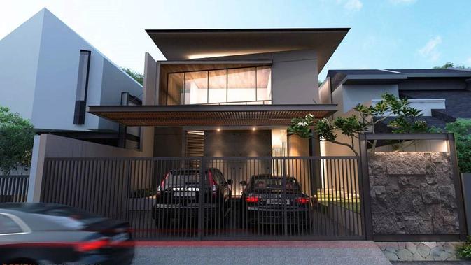 Pagar rumah minimalis memadukan besi dan batu alam, Taman Ratu House di Tangerang karya Design Intervention. (dok. Arsitag.com)