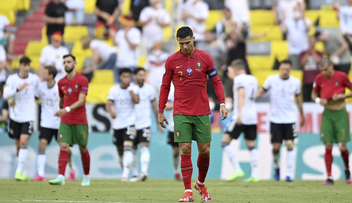 Selepasa pertandingan ini, posisi Portugal di klasemen sementara Grup F Euro 2020 turun menempati posisi ketiga di bawah Jerman yang sama-sama mengoleksi tiga poin. (Foto: AP/Pool/Philipp Guelland)