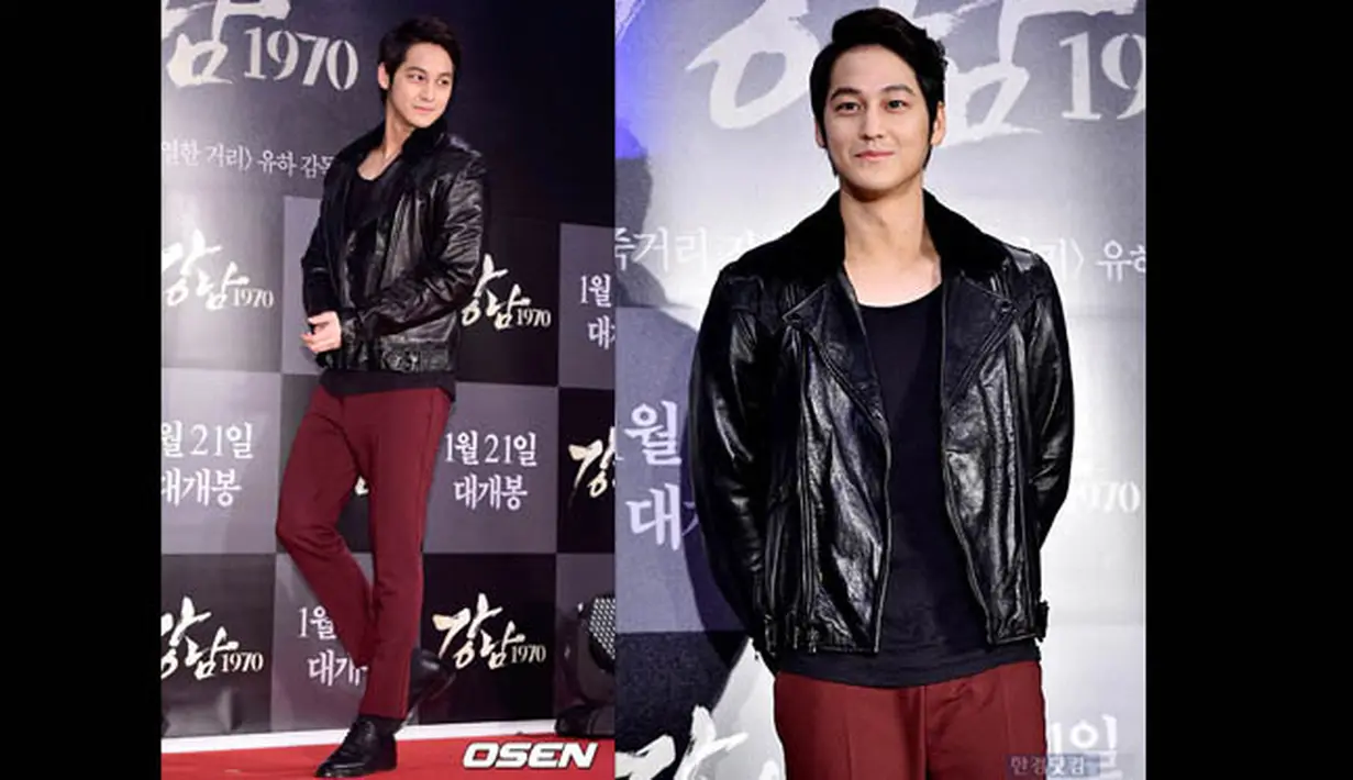 Tak ketinggalan, aktor Kim Bum menunjukkan pesonanya di red carpet premier film Lee Min Ho, Gangnam Blues di Seoul Megabox, Selasa (20/1/2015) malam. (dramafever.com)