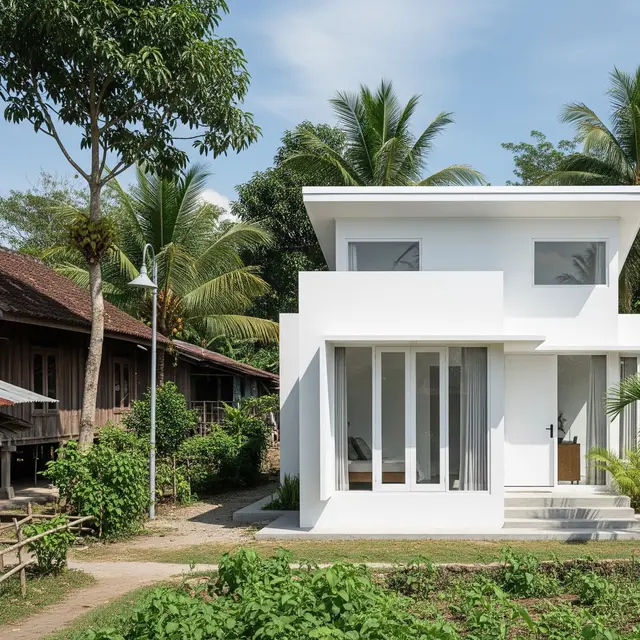 Warna Cat Rumah Kecil di Desa Ini Bikin Hunian Tampak Luas dan Estetik (Image by Gemini AI)
