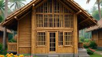 Ilustrasi Model Jendela Rumah Bambu yang Cantik  (Sumber Gambar: Meta AI)