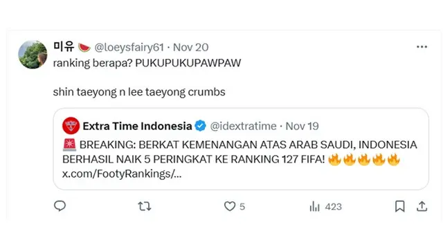 Timnas Indonesia Sempat Duduki Peringkat 127, 6 Cuitan Fans NCT 127 Ini Kocak