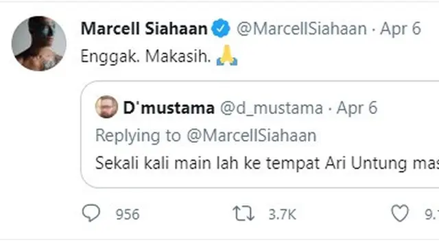 Warganet menyarankan Marcell Siahaan bertemu Arie Untung (Twitter)