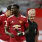 Gelandang Paul Pogba pada laga Liga Inggris antara Manchester United dan Crystal Palace di stadion Old Trafford di Manchester, Inggris, Sabtu , 19 September 2020.. (Martin Rickett / Pool via AP)