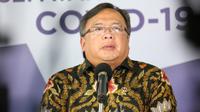 Menristek Bambang P. S. Brodjonegoro menyampaikan, kementeriannya tengah melakukan uji klinis terhadap jahe merah, jambu biji, dan minyak kelapa murni untuk COVID-19 di Graha BNPB, Jakarta, Minggu (3/5/2020). (Dok Badan Nasional Penanggulangan Bencana/BNPB)