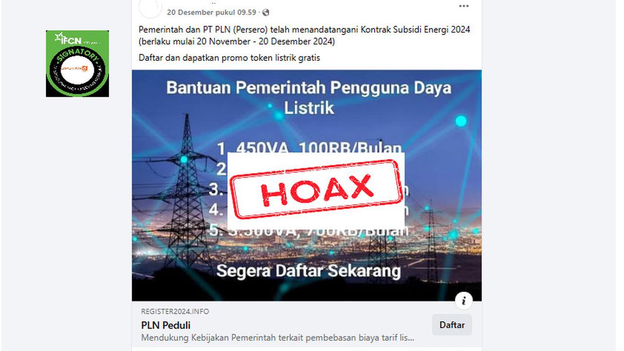 Tangkapan layar token listrik gratis