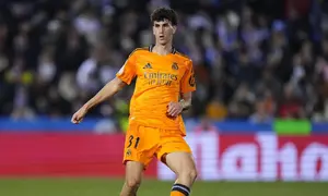 Aksi Jacobo Ramon bersama Real Madrid pada laga Copa del Rey melawan Leganes (c) AP Photo/Manu Fernandez
