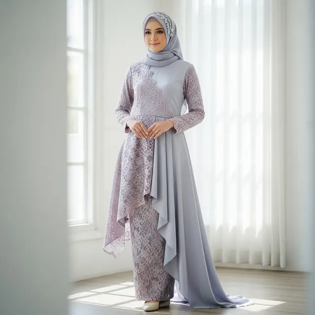 Model Gamis Terbaru Brokat Kombinasi Satin
