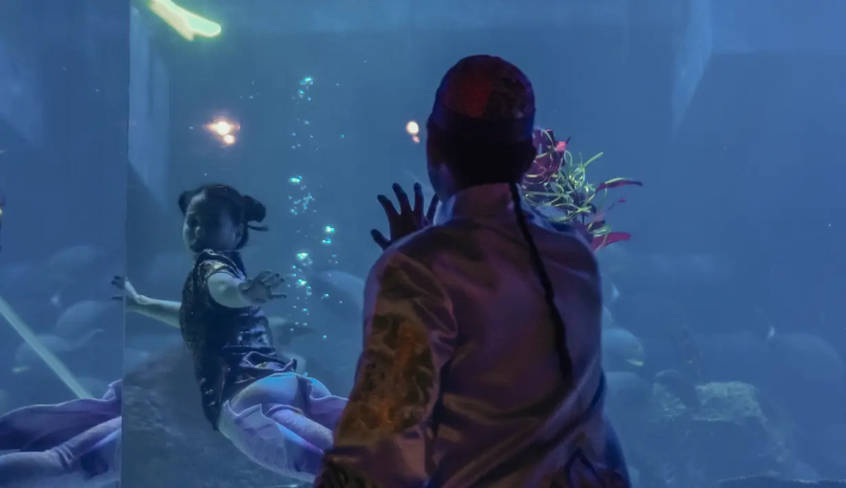 Sang petani nampak sedih karena tidak bisa bersatu dengan Puteri Duyung