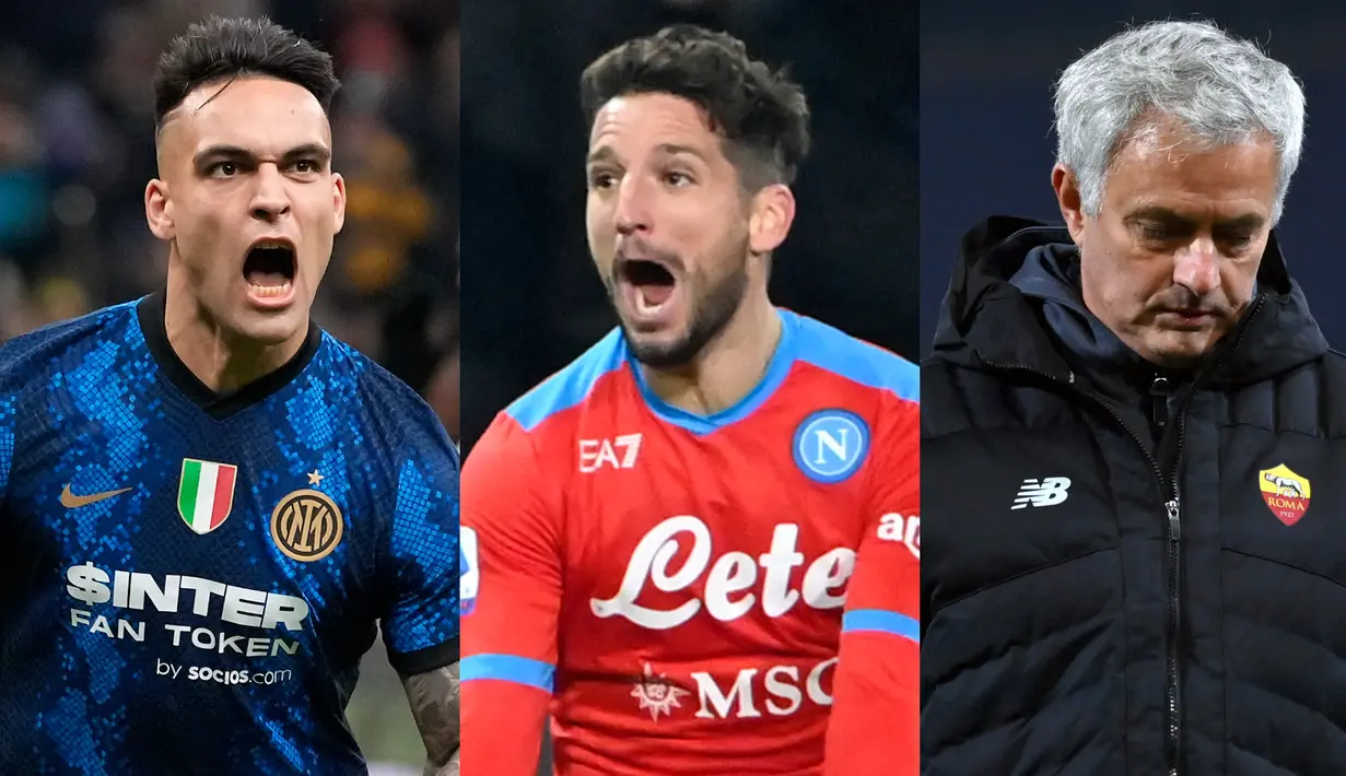 Giornata ke-15 Liga Italia musim 2021/2022 pada Kamis (02/12/2021) dini hari WIB hadirkan drama. Dua klub Milan berhasil meraih kemenangan, sedangkan sang pemuncak klasemen, Napoli ditahan imbang. Nasib kurang baik malah menaungi AS Roma yang menderita kekalahan. (Foto Kolase: AP dan AFP)