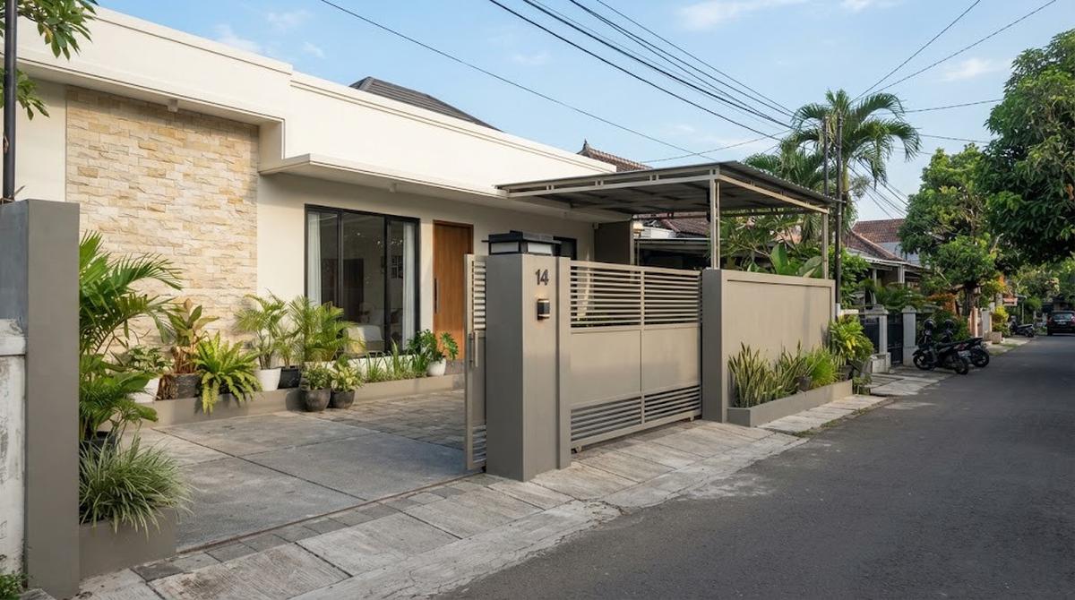 Kombinasi Warna Cat Pagar dan Dinding Rumah di Pinggir Jalan