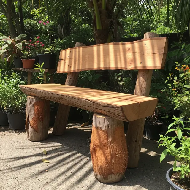 Tempat Duduk Taman dari Batang Kelapa Bekas (AI Generated)