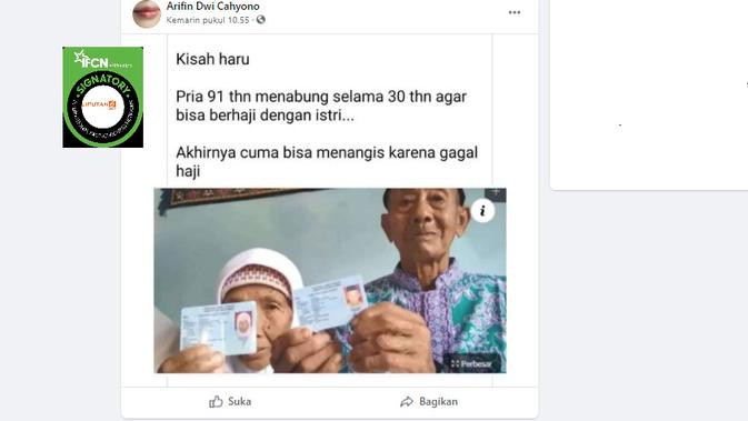 Cek Fakta  menelusuri klaim foto pria 91 tahun dan istri gagal ibadah haji