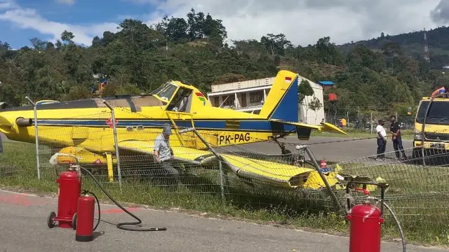 Pesawat Pelita Air tergelincir di Bandara Karubaga, Kabupaten Tolikara, Papua, pukul 09.15 WIT, Selasa (9/6/2020). (dok Polda Papua)