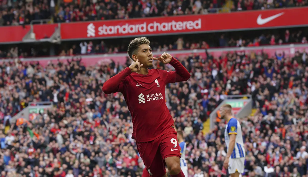 <p>Roberto Firmino. Striker Liverpool berusia 31 tahun ini mampu menjadi pengganti ketajaman Mohamed Salah yang seakan hilang di awal musim 2022/2023 ini. Dari 7 laga di Liga Inggris, ia mampu mencetak 6 gol dan 3 assist. Aksi terbaiknya tentu saja saat Liverpool berpesta 9 gol tanpa balas ke gawang Bournemouth di pekan ke-4 (27/8/2022) di mana ia mampu mencetak 2 gol dan menyumbang 3 assist. (PA via AP/Peter Byrne)</p>