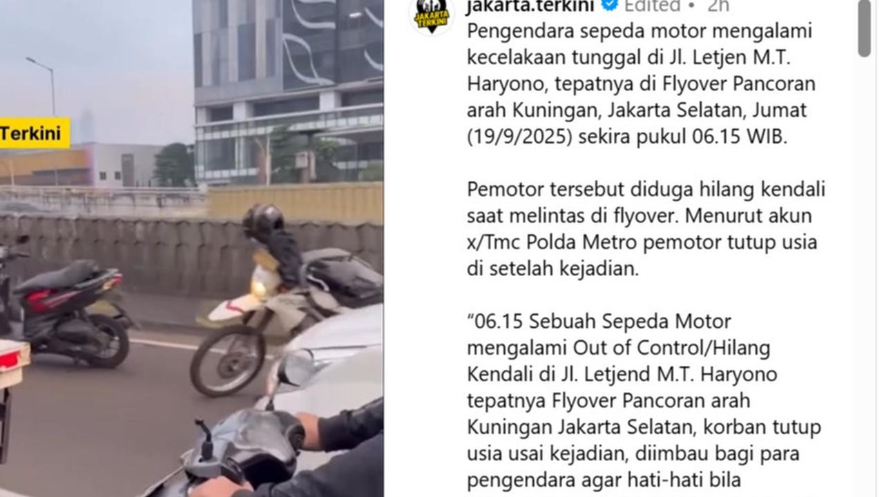 Hindari Jalan Berlubang, ASN Oleng Terpental dan Tabrak Beton Pembatas Jalan di Flyover Pancoran