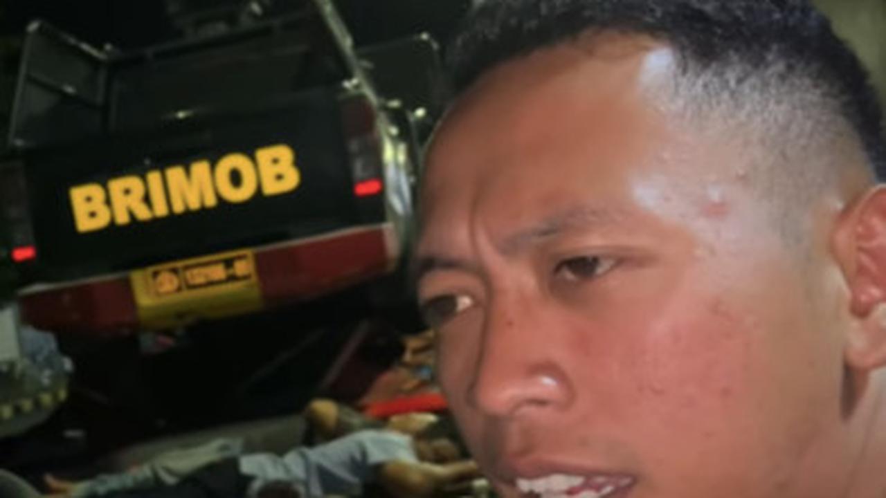 brimob istirahat di rest area