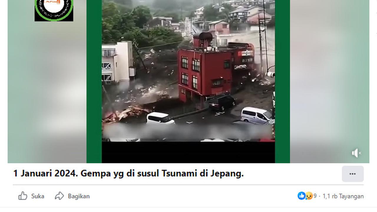 Tangkapan layar klaim video peristiwa gempa bumi dan tsunami di Jepang 1 Januari 2024