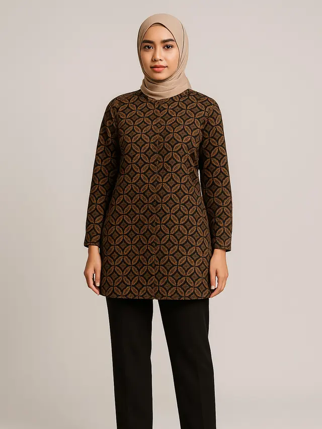 Setelan Tunik Panjang dan Celana Lurus untuk Wanita Kantoran (Foto: ChatGPT)