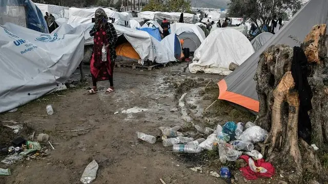 Kemelaratan perkemahan migran di pulau Chios, Yunani.