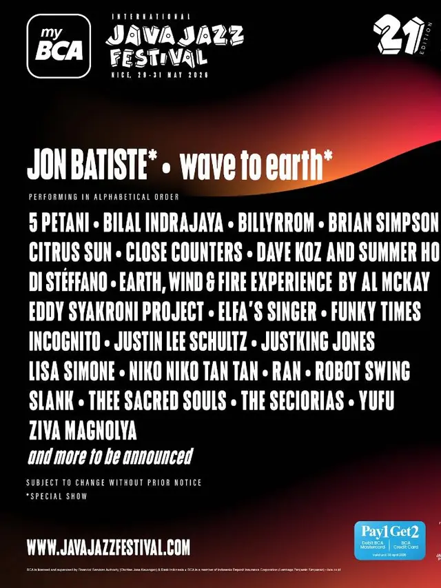 Java Jazz Festival 2026 Resmi Umumkan Line Up Fase Pertama, Jon Batiste hingga wave to earth Jadi Sorotan