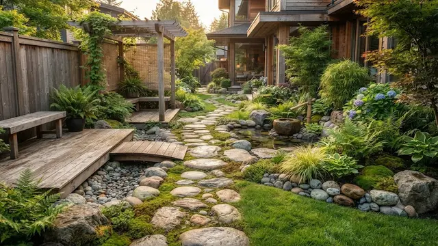 Inspirasi Taman dengan Unsur Kayu dan Batu Kali