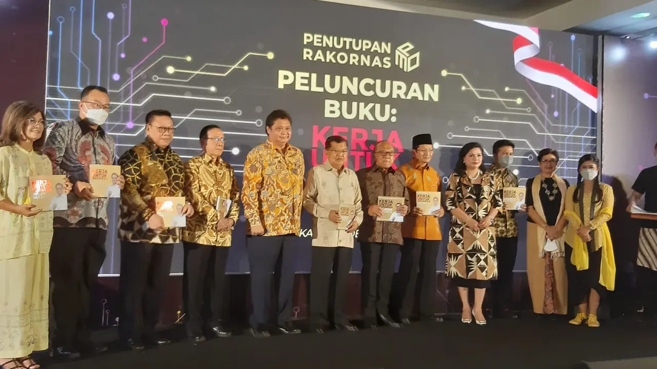 Airlangga Hartarto saat menghadiri acara penutupan Rapat Koordinasi Nasional (Rakornas) Bidang Media dan Penggalangan Opini (MPO) Partai Golkar di Jakarta