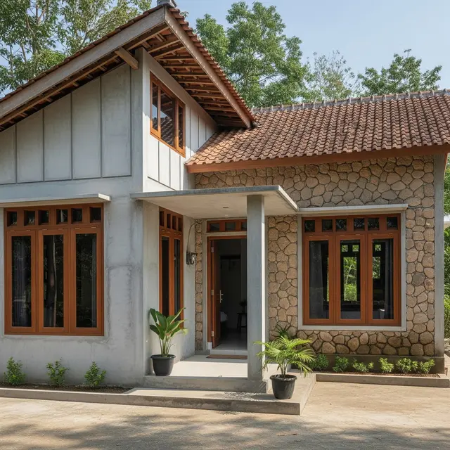 Contoh Rumah Kampung dengan Semen Ekspos
