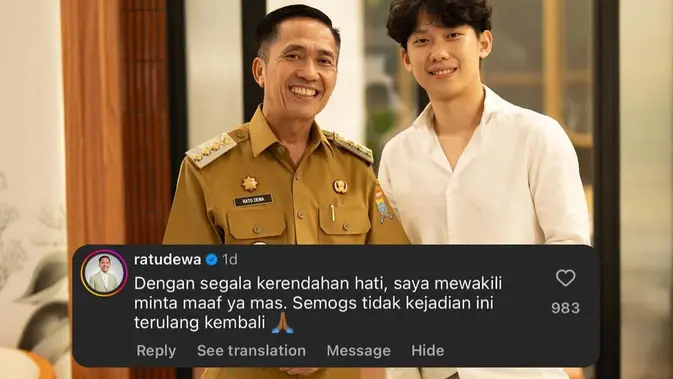 <p>Wali Kota (Wako) Palembang Ratu Dewa berfoto bersama selebgram Willie Salim dengan sematan komentar permintaan maaf Ratu Dewa, usai viral rendang 200 Kilogram ludes proses memasak di Plasa Benteng Kuto Besak (BKB) Palembang Sumsel (Dok. Instagram @williesalim / Nefri Inge)</p>