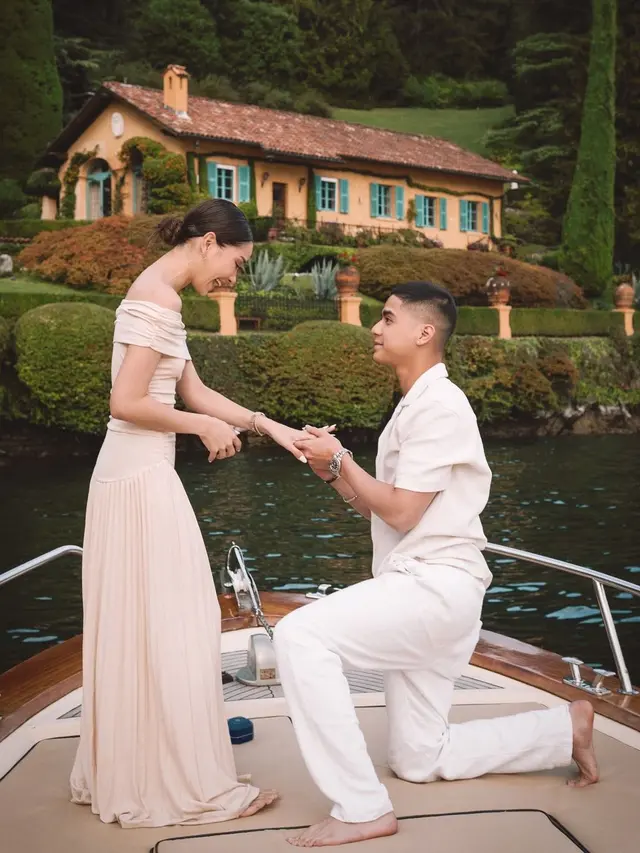 6 Potret Menawan Alyssa Daguise Bergaun Krem, Resmi Dilamar Al Ghazali di Lake Como Italia