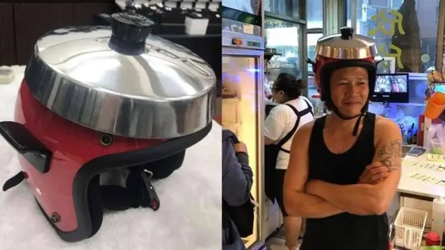 duh, rice cooker digunakan sebagai helm (foto: izismile.com)