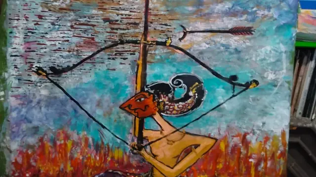 Lukisan Wayang Jewer karya Agus Nuryanto (Liputan6.com/Shani Rasyid)