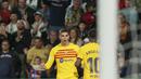 Gol kemenangan Barcelona dicetak Robert Lewandoski, Ferran Torres dan Ansu Fati. Dengan kemenangan ini Blaugrana kokoh di puncak klasemen dengan 71 poin.  (AP Photo/Alberto Saiz)