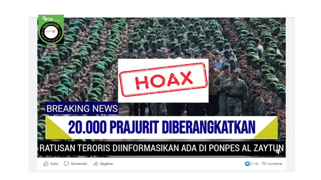 Tangkapan layar salah satu hoaks seputar pesantren