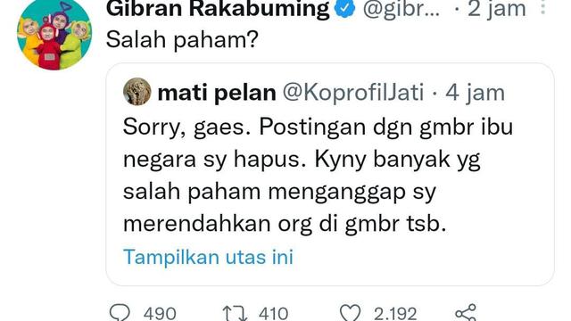 Cuitan Gibran Rakabuming soal Iriana Jokowi. (Foto: Dok. Twitter @gibran_tweet)