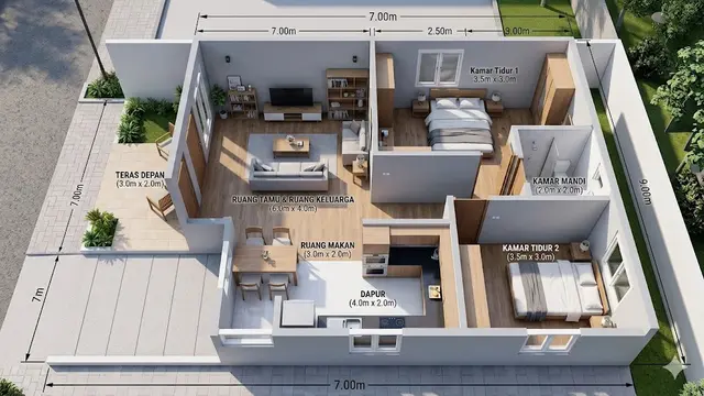 Denah Rumah 7x9 Meter